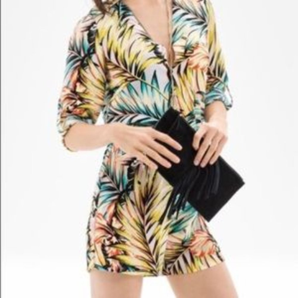 Tropical Floral V-Neck Romper Size Large
